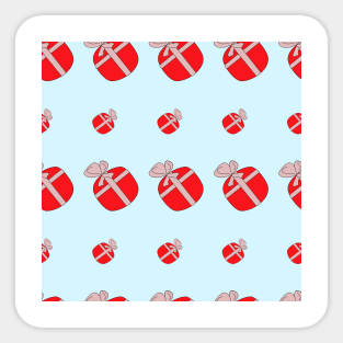 Red gifts on a blue background. Festive surprises, good mood. Boxes for the holiday. Sticker